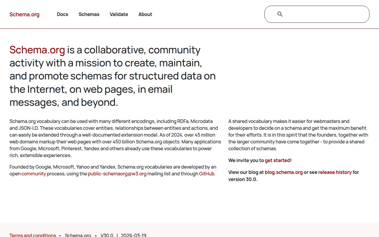 Schema.org のスクリーンショット